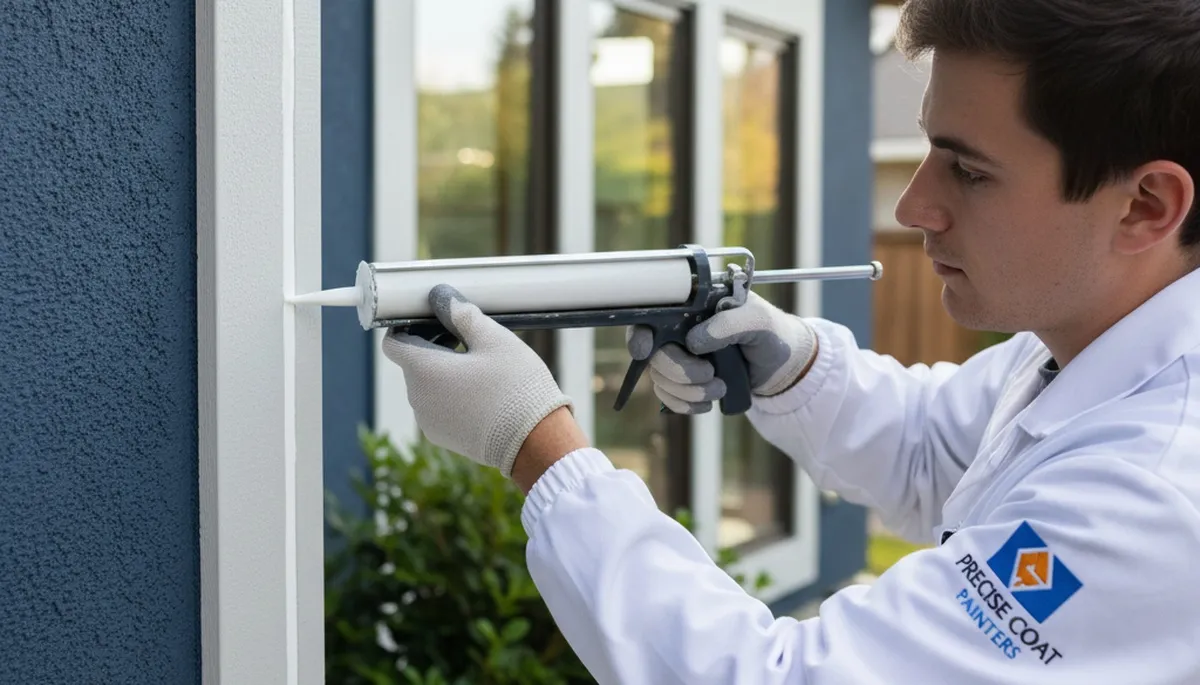 Painter applying exterior caulking for weatherproof home sealing in Billings, MT
