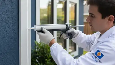 Painter applying exterior caulking for weatherproof home sealing in Billings, MT
