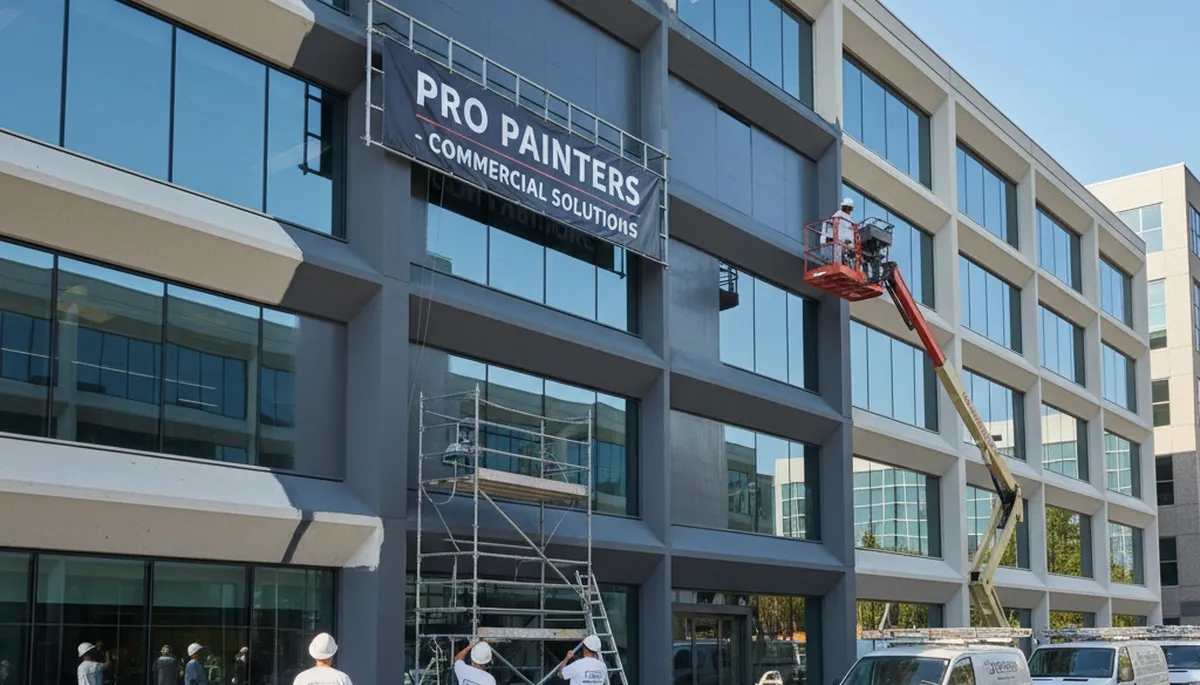 Professional commercial painters finishing office exterior in Billings, MT