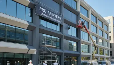 Professional commercial painters finishing office exterior in Billings, MT