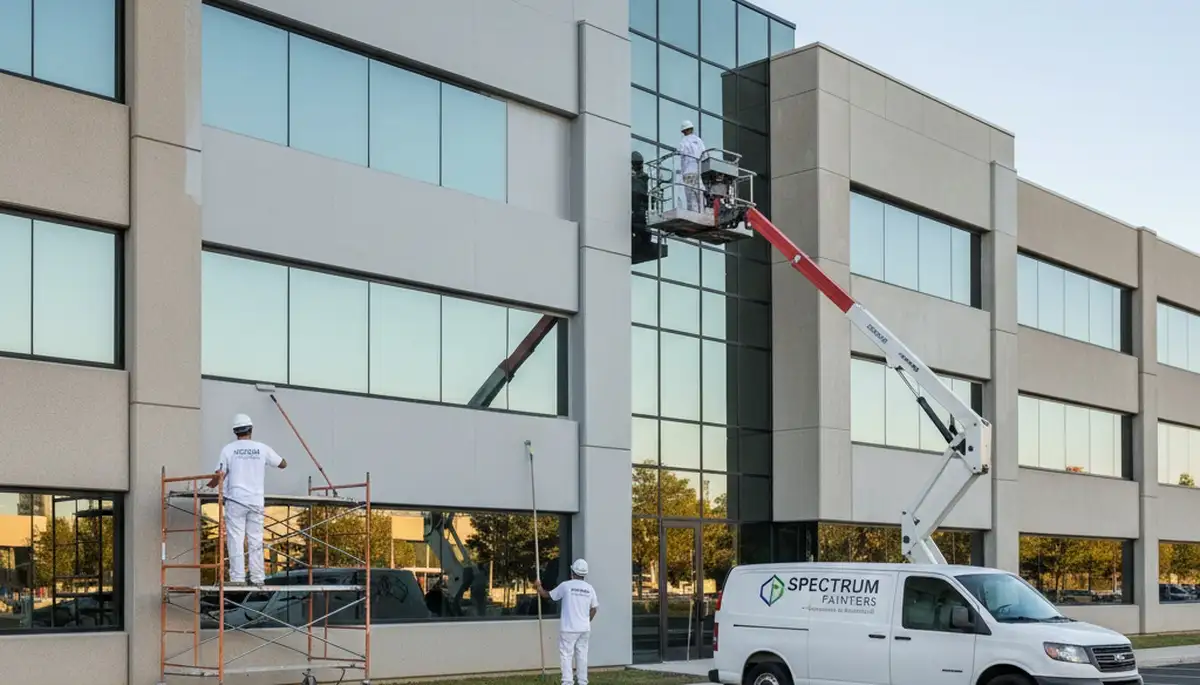 Professional commercial painters in Billings MT applying durable exterior paint to office building