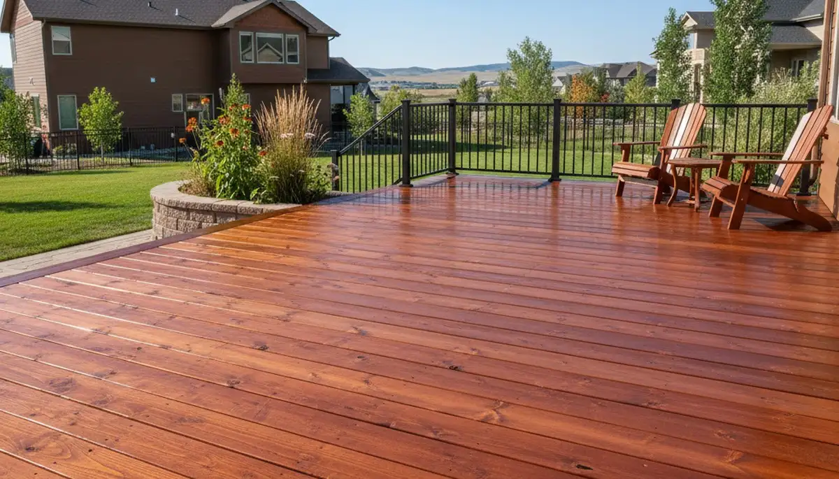 Finished wood deck staining with rich color and weather protection by painters in Billings, MT