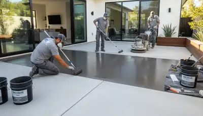 Concrete staining on residential patio by house painters in Billings, MT for durable floor finish