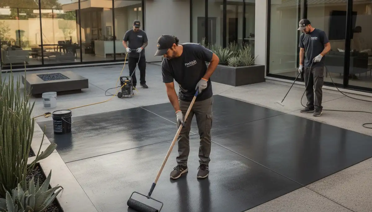 Professional concrete staining on residential driveway in Billings, MT by expert house painters