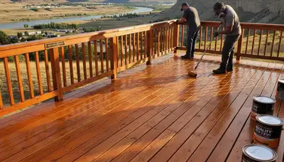 Professional deck staining in Billings MT enhancing wood grain and protecting outdoor decks from weather damage