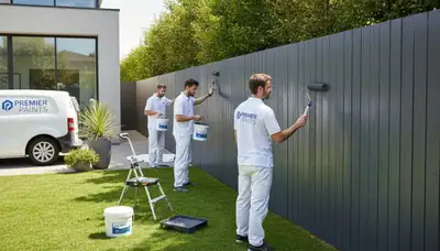 Professional fence painters staining wood fence in Billings, MT for weather-resistant home protection