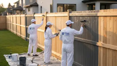 Professional fence painters coating wooden fence in Billings, MT for durable, weather-resistant finish