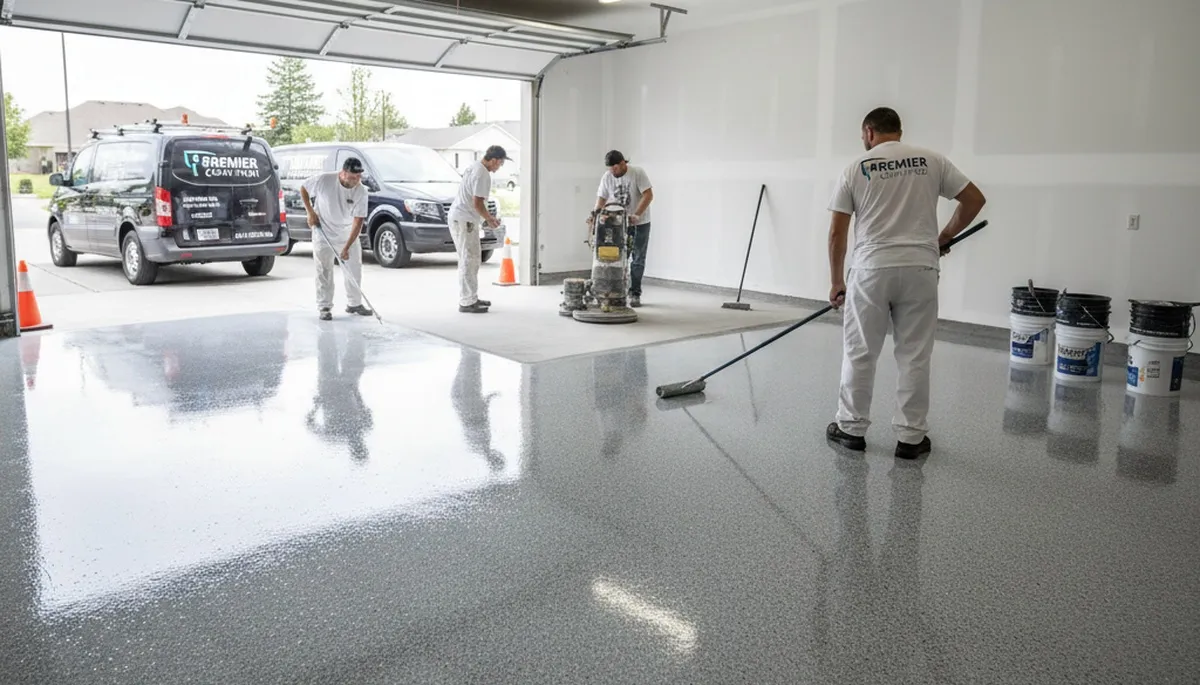 Epoxy garage floor coating in Billings, MT applied by professional house painters for durable finish