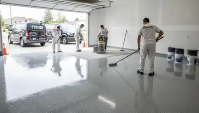 Epoxy garage floor coating in Billings, MT applied by professional house painters for durable finish