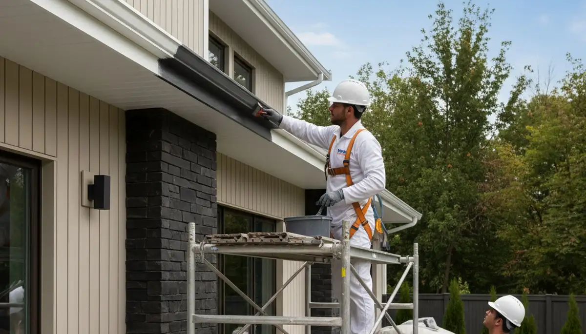 Professional gutter painting service on a home exterior in Billings, MT by local house painters