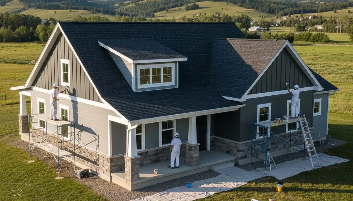 Professional house painters working on residential exterior in Billings MT