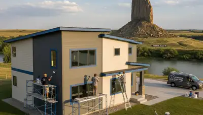 Professional house painters finishing exterior home project in Billings, MT