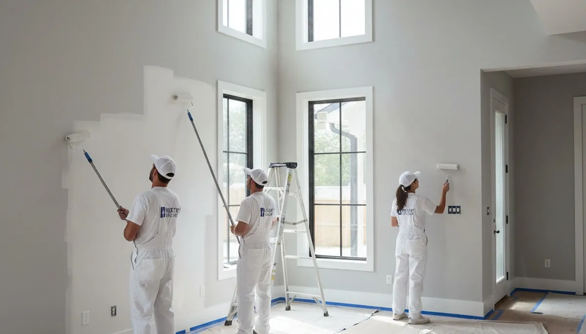 Professional interior house painters finishing living room walls in Billings, MT