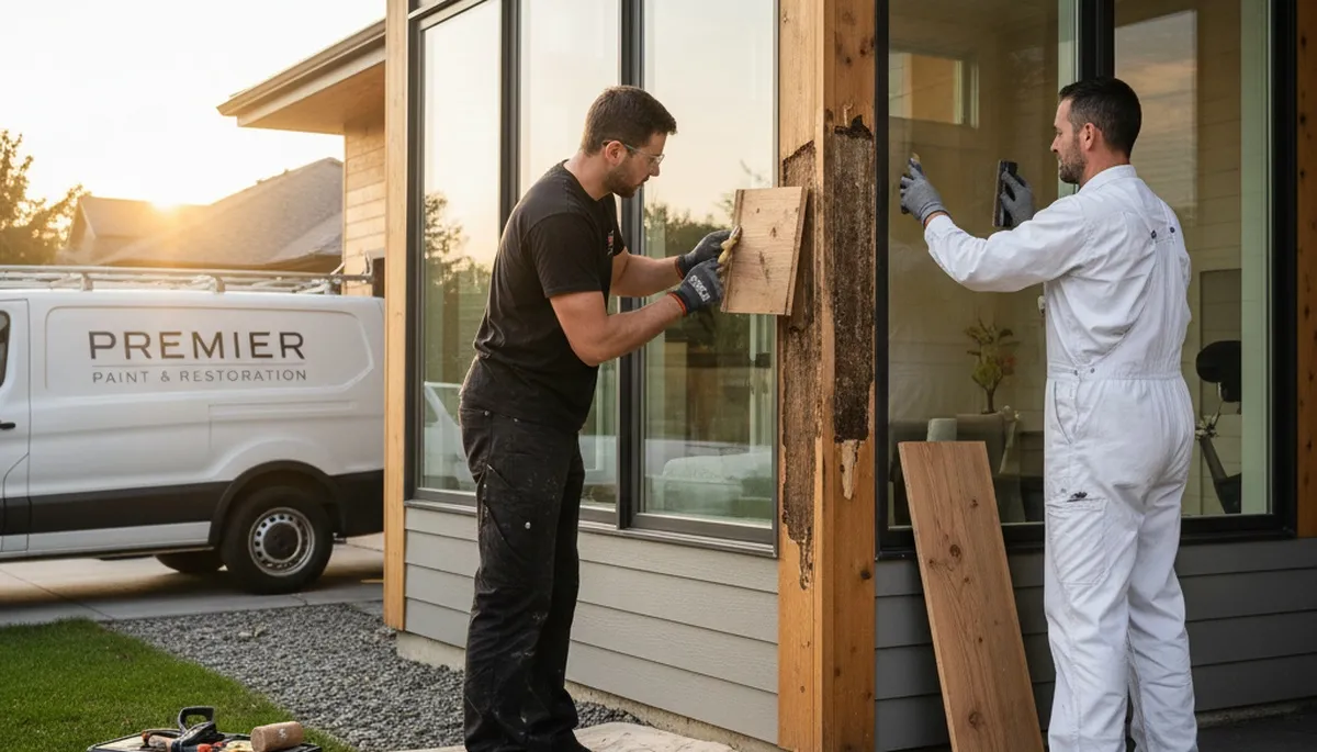 Wood rot repair on residential siding by professional painters in Billings, MT